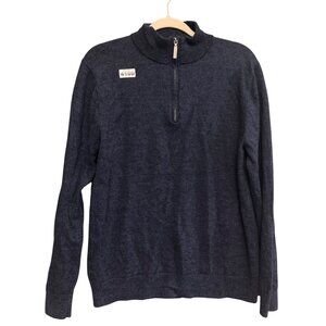 The Commons Men's Sweater Sz XL Navy Blue Merino Wool Quarter Zip Mock Neck